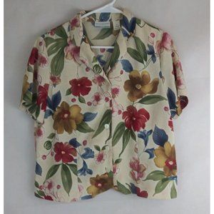 Alfred Dunner Petite Women's Floral Cap Sleeve Button Up Blouse Size 12P